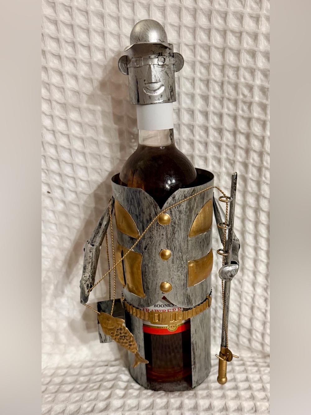 Decorative Silver & Gold Fisherman Bottle Holder - Home Dining